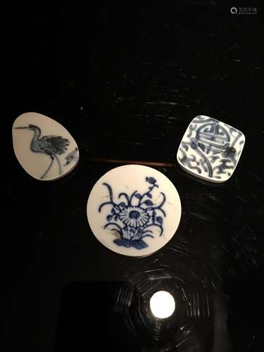 3 Pieces Ming Blue and White Porcelain