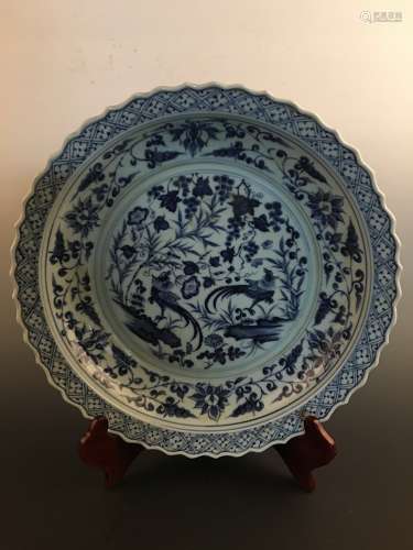 Chinese Blue and White Bird Charger