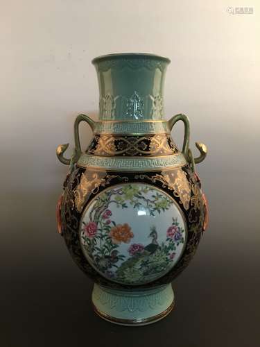 Fine Chinese Famille Rose Vase with Qianlong Mark