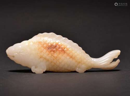 A WHITE JADE CARVING OF FISH , Qing Dynasty