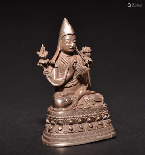 A SILVER FIGURE OF TSONGKHAPA , Qing Dynasty