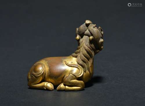 A GILT-BRONZE GOAT , Qing Dynasty