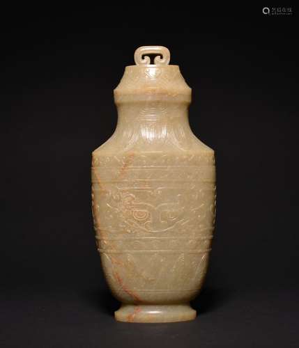 A LARGE CELADON-JADE VASE AND COVER , Qing Dynasty