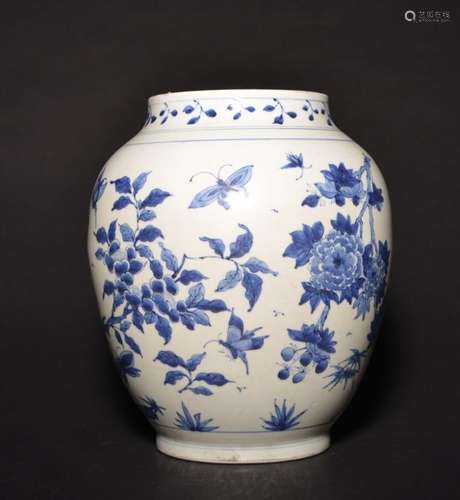 A BLUE AND WHITE JAR , Qing Dynasty