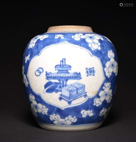 A BLUE AND WHITE JAR , Qing Dynasty