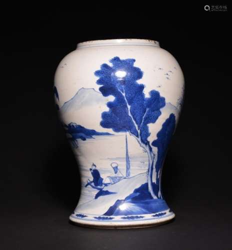 A BLUE AND WHITE 'FIGURE' VASE , Qing Dyansty