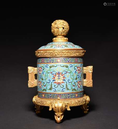 A GILT-BRONZE CLOISONNE ENAMEL INCENSE BURNER , Qing Dynasty