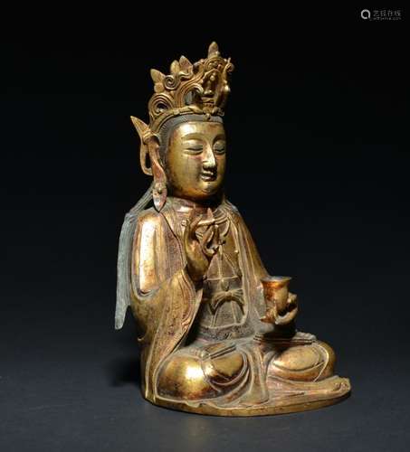 A GILT-BRONZE FIGURE OF GUANYIN , Ming Dyansty