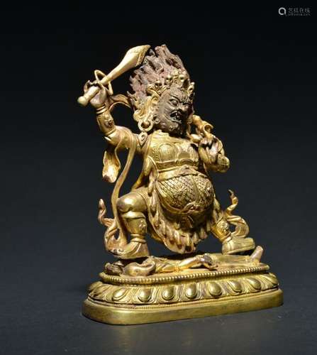 A GILT-BRONZE FIGURE OF BEGTSE , Qing Dynasty