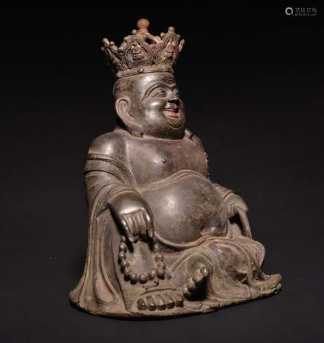 A LARGE BRONZE FIGURE OF BUDAI , Ming Dynasty