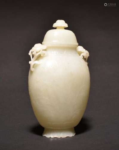 A WHITE JADE CARVING OF VASE AND COVER , Qing Dynasty