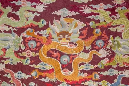 A BROCADE EMBROIDERED SILK DRAGON COVER , 18TH CENTURY