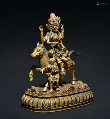 A GILT-BRONZE FIGURE OF PALDEN LHAMO , Ming Dynasty