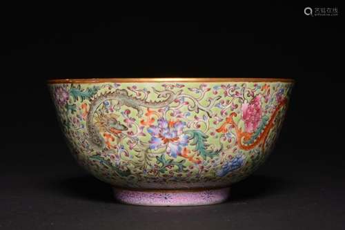 A FAMILLE-ROSE DRAGON BOWL , Qing Dynasty