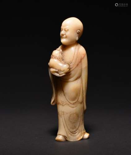 A CARVED SOAP STONE LUOHAN  , Qing Dynasty