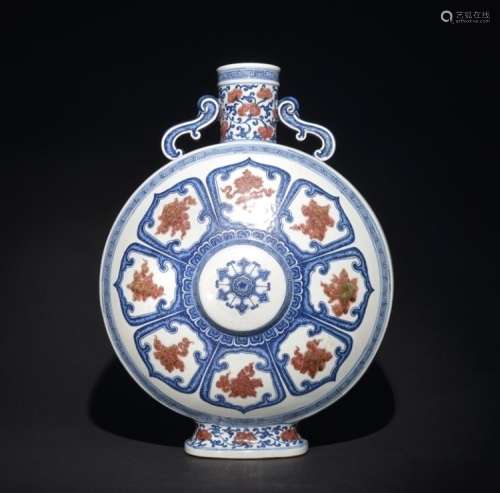 A BLUE AND WHITE IRON-RED MOONFLASK , Qing Dyansty
