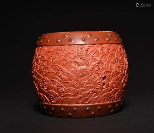 A CINNABAR LACQUER -GLAZED DRUM , Qing Dynasty