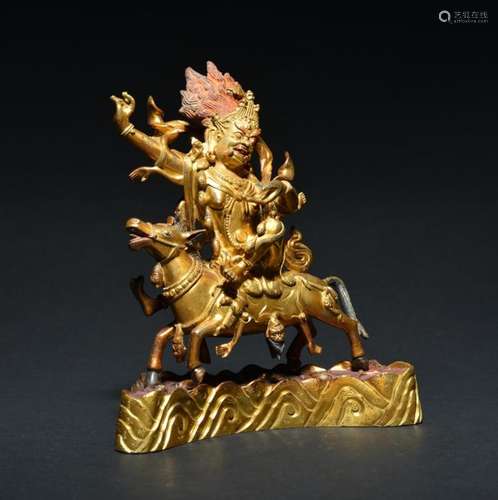 A GILT-BRONZE FIGURE OF PALDEN LHAMO , Qing Dynasty