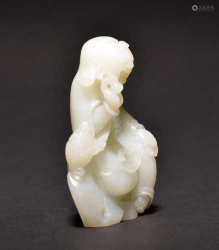 A WHITE JADE CARVING OF LIUHAI , Qing Dynasty