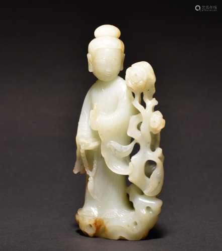 A WHITE JADE CARVING OF BEAUTY , Qing Dynasty