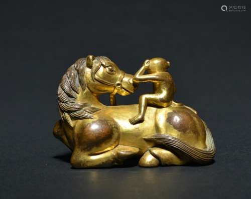 A GILT-BRONZE FIGURE OF HORSE AND MONKEY , Qing Dynasty