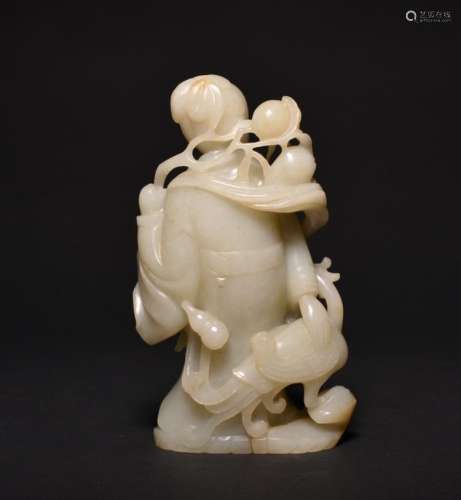 A WHITE JADE CARVING OF MAGU AND PHOENIX , Qing Dynasty