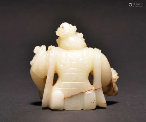 A CARVED WHITE JADE FOREIGNER , Qing Dynasty
