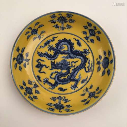 Chinese Yellow and Blue Dragon Plate