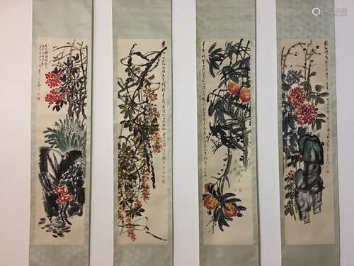 A Set of Four Chinese Watercolor Scrolls