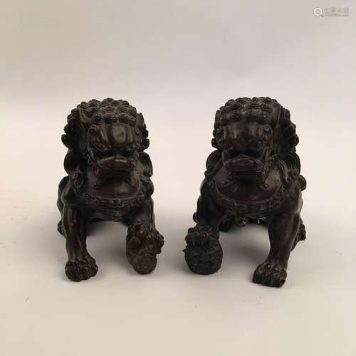 Pair Chinese Bronze Lions