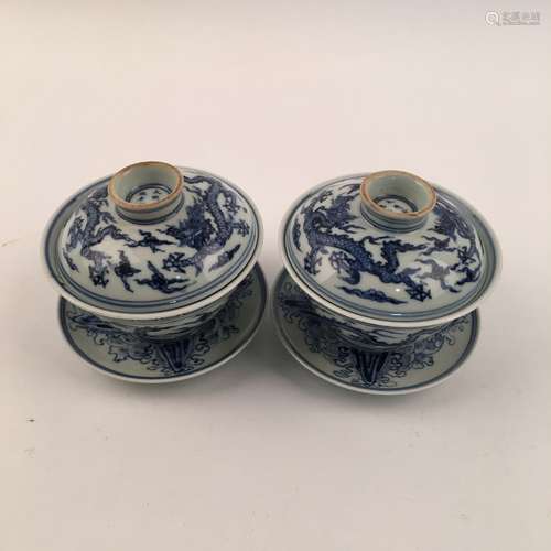 Pair Chinese Blue and White Teacups