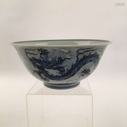 Fine Chinese White and Blue Dragon Bowl