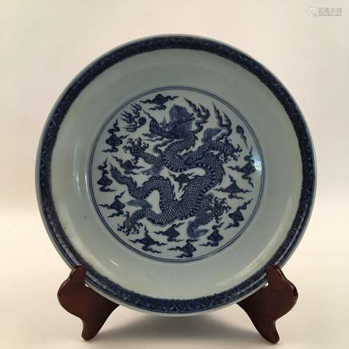 Chinese Blue and White Dragon Dish