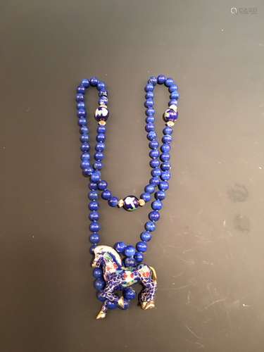 Chinese Blue Stone Horse Necklace with Horse Pendant