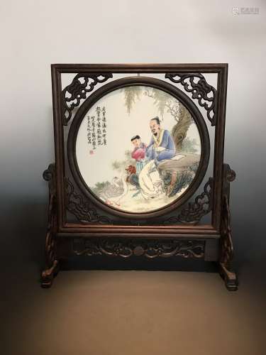 Chinese Famille Rose Table Screen