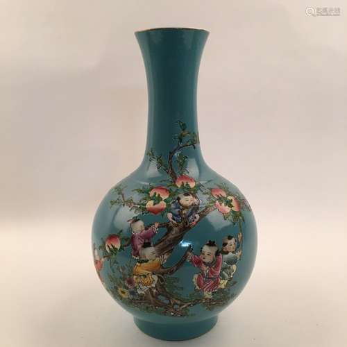 Chinese DaYaZhai Vase with Kids Climb Peach Tree Design