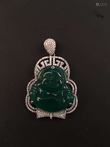 Chinese Green Jade Buddha Pendant