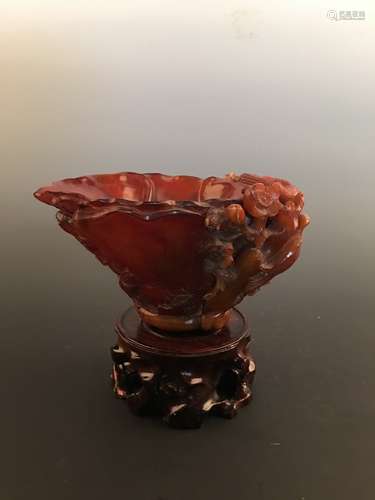 Chinese Ox Horn Carved Cup