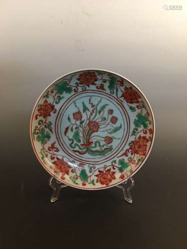 Chinese Wucai Lotus Plate With Xuande Mark