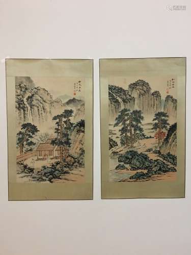 2 Piece Chinese Watercolor Painting