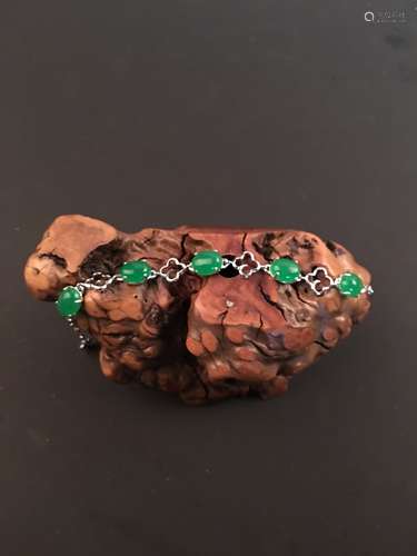 Silver Green Jadeite Bracelet