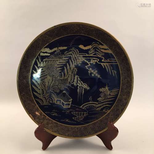 Fine Chinese Blue and Gold Landscape Charger
