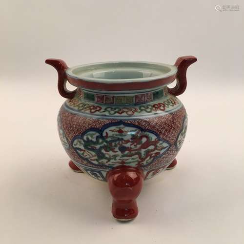 Chinese Wucai Dragon Censer