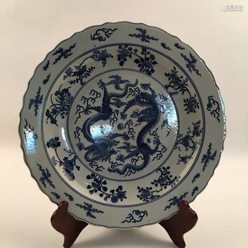 Chinese Blue and White Dragon Charger