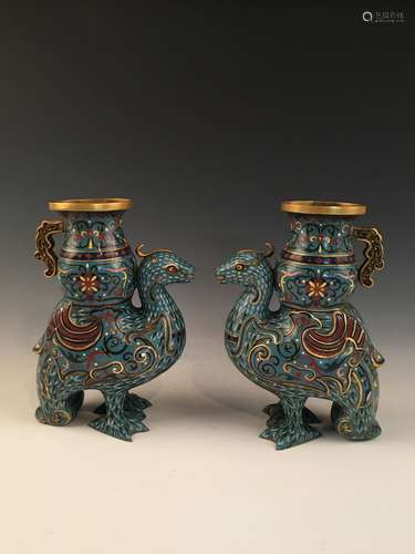 Pair of Fine Chinese Cloisonne Birds