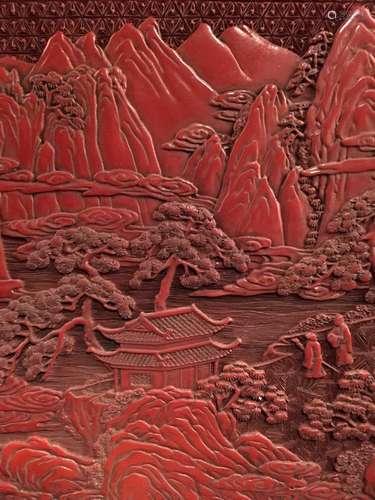 Fine Chinese Carved Cinnabar Red Lacquer Table Screen