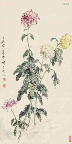 关良 蓉城秋菊 设色纸本 立轴