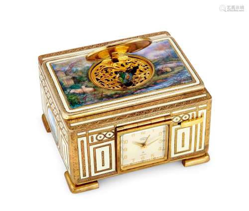约1900年制  ANGELUS 铜鎏金 手动上弦珐琅鸟音盒