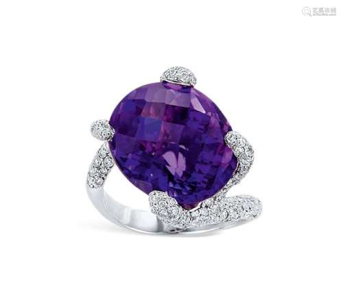 14.37克拉天然紫水晶配2.06克拉钻石戒指