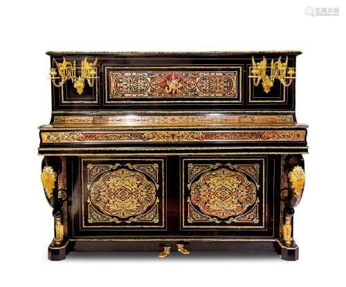 约1880年制 普雷耶 布勒风格 乌木镶嵌细铜丝立式钢琴